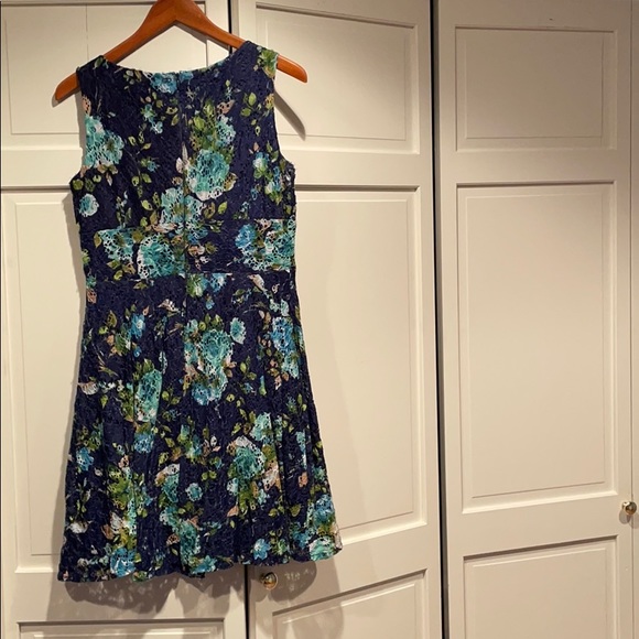 Pretty Navy Lace Dress w/ Vibrant Floral Design - Picture 4 of 7